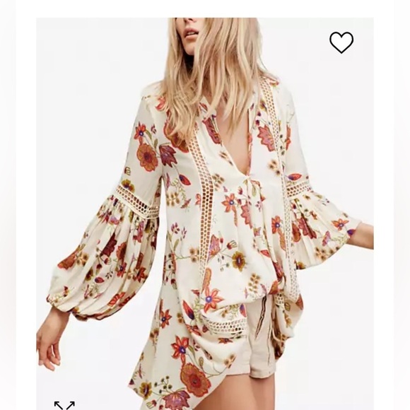 Free People floral lattice tunic style baby doll dress or top. Size small - Picture 1 of 8
